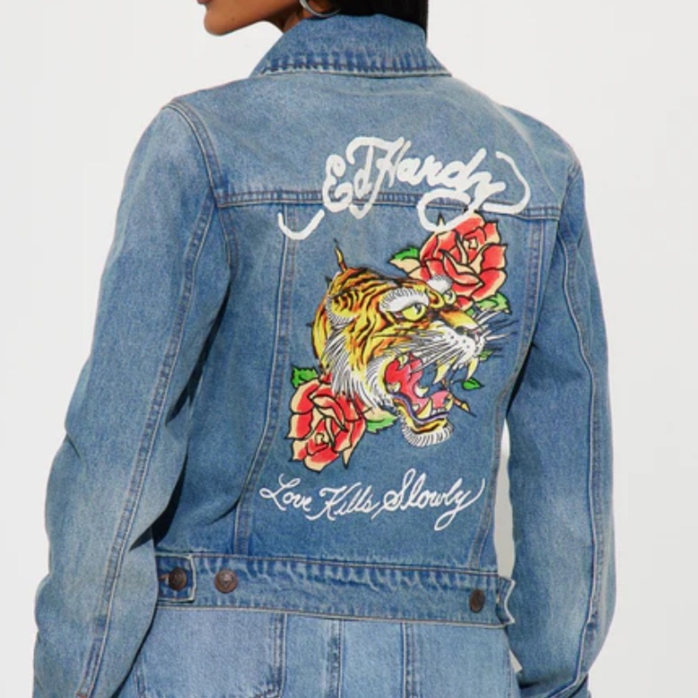 Ed Hardy Y2K Screaming Tiger Denim Jacket – Embroidered “Love Kills Slowly” L - Picture 12 of 12